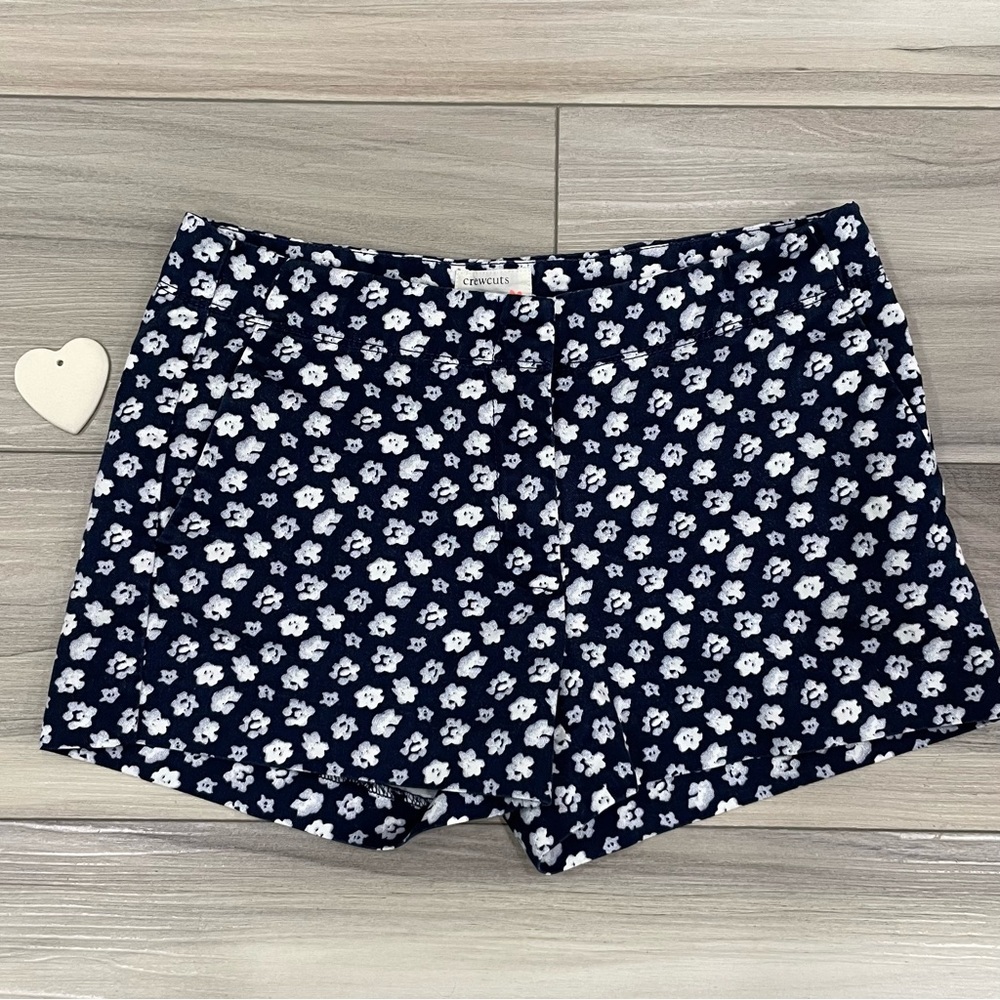 CREWCUTS Girl's Navy Cotton Chino Shorts with White Flowers And Pockets Size 14